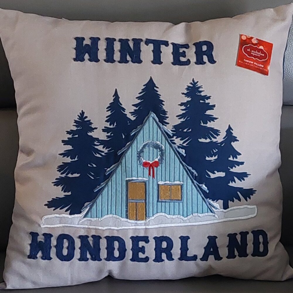 New St Nicholas Square Tan Winter Wonderland Throw Pillow